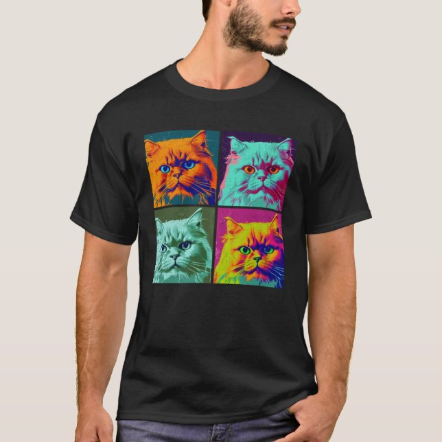 Camiseta Persian Cat Pop Illustration Colorful Animal Men   (Anverso)