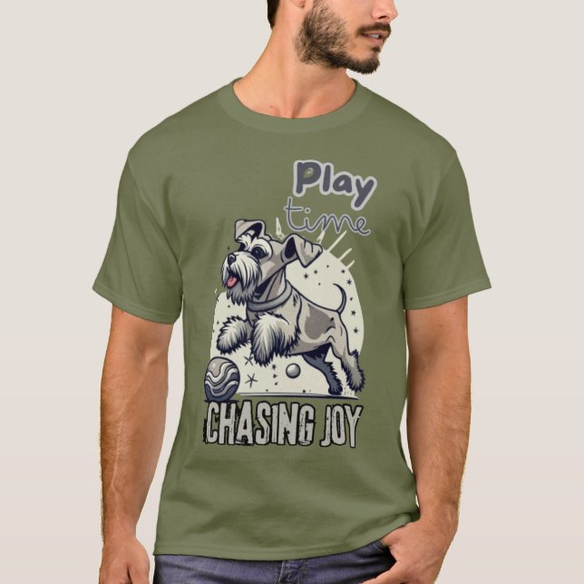 Camiseta Persiguiendo a la alegría: Gray Pup en movimiento (Anverso)