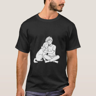 Camiseta Persona con Doodle Borroso Abrazando Perro