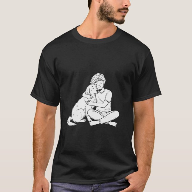 Camiseta Persona con Doodle Borroso Abrazando Perro (Anverso)