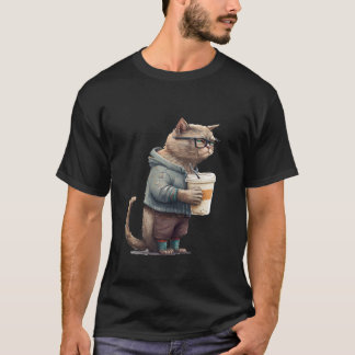 Camiseta Persona gato café, Gato cansado bebiendo café Gráf