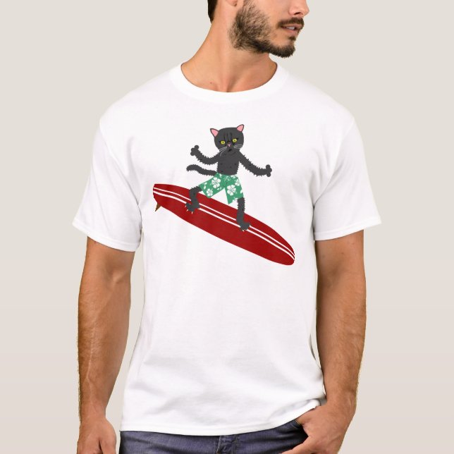 Camiseta Persona que practica surf de Longboard del gato (Anverso)