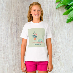 Camiseta Personaje de Bigote de Piloto de Carreras Divertid