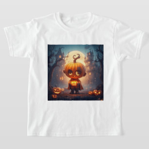 Camiseta Personaje de calabaza lindo en un entorno espeluzn