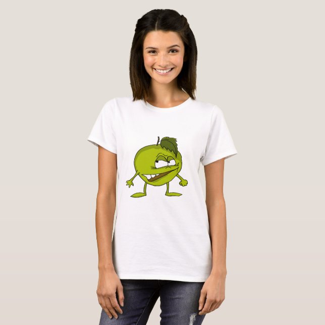 Camiseta Personaje de caricatura de manzana verde con una s (Anverso completo)