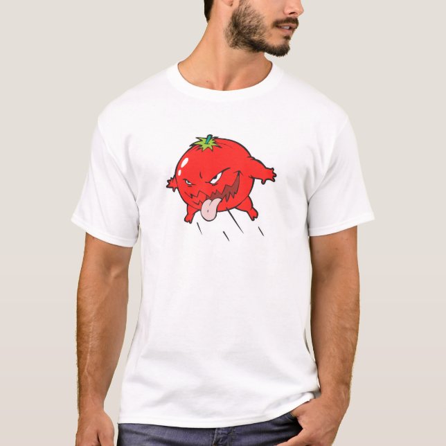 Camiseta personaje de caricatura de tomate podrido furioso (Anverso)