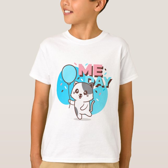 Camiseta Personaje de cumpleaños Gato Balón Feliz (Anverso)