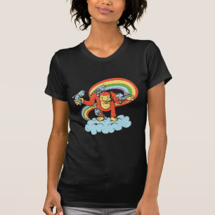 Camiseta personaje de dibujos animados de gorila feliz vect