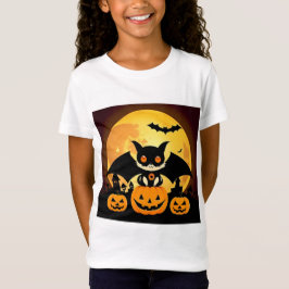 Camiseta Personaje de gato de Halloween con calabazas