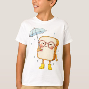 Camiseta Personaje de Pan Adorable con Paraguas – Lluvia Ac