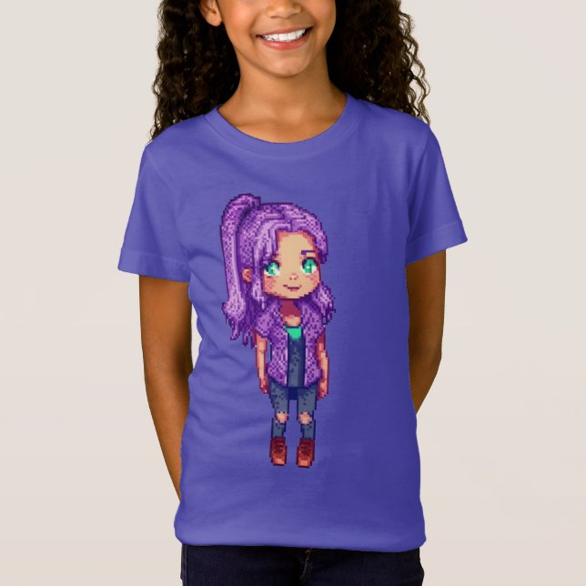 Camiseta Personaje de Pixel Art con Cabello Púrpura  (Anverso)