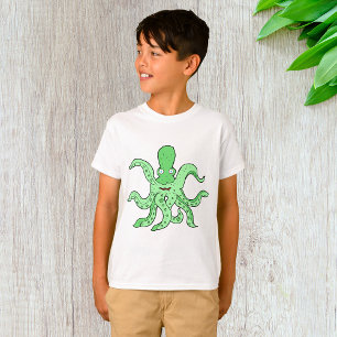 Camiseta Personaje de pulpo verde Monstruo del mar Quirky