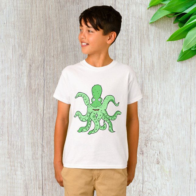 Camiseta Personaje de pulpo verde Monstruo del mar Quirky (Subido por el creador)