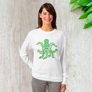 Camiseta Personaje de Pulpo Verde Monstruo Marino Peculiar