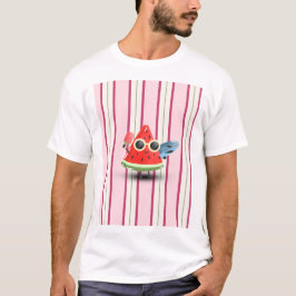 Camiseta Personaje de sandía genial con rayas arte de veran