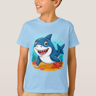 Camiseta Personaje de tiburón de dibujos animados sonriente