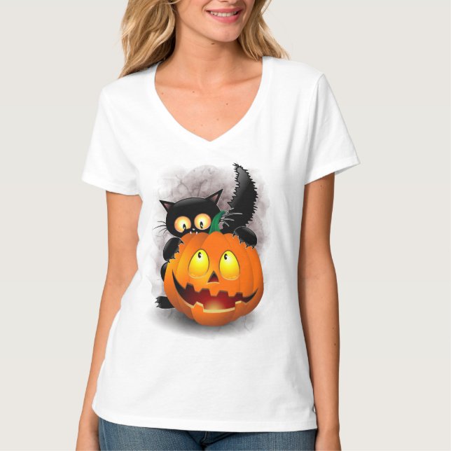 Camiseta Personaje divertido de Halloween mordiendo una cal (Anverso)