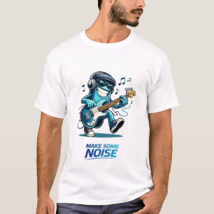 Camiseta Personaje divertido de músico de bajo azul 