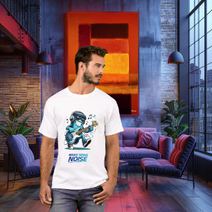 Camiseta Personaje divertido de músico de bajo azul 