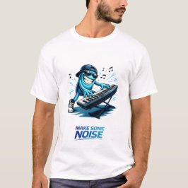 Camiseta Personaje divertido de músico de teclado azul 