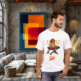 Camiseta Personaje divertido de músico de teclado naranja M