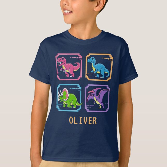 Camiseta Personajes de dinosaurios de arcade retro de los 9 (Anverso)