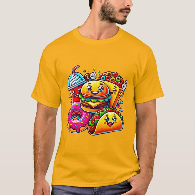 Camiseta Personajes de la comida rápida feliz para (Anverso)