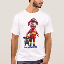 Camiseta Personajes divertidos de cerdos Porky. Bombero