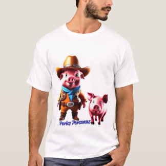Camiseta Personajes divertidos de cerdos Porky. Vaquero