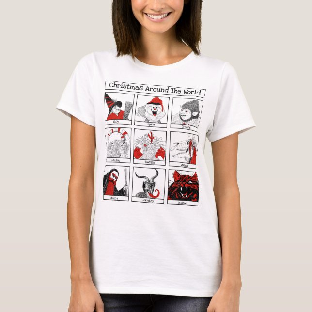 Camiseta Personajes navidades alrededor del Ilustracion mun (Anverso)
