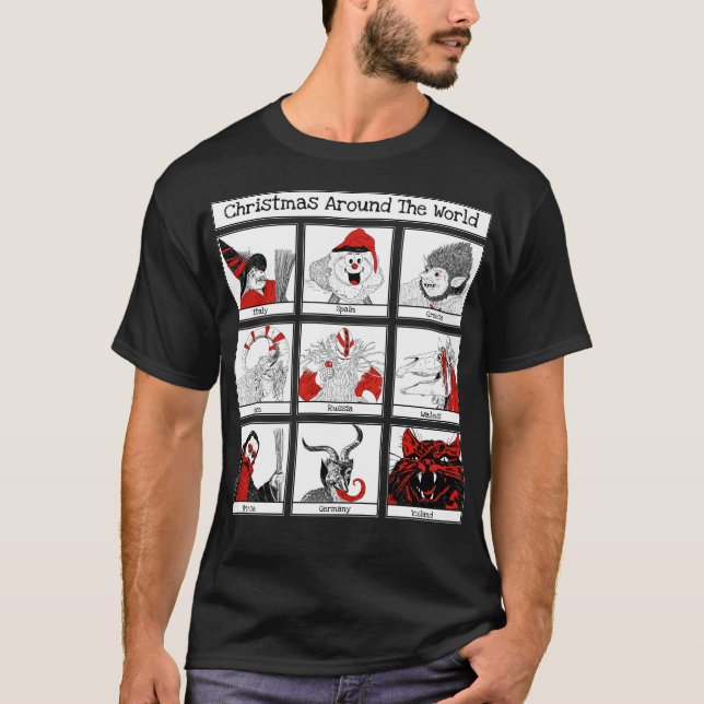 Camiseta Personajes navidades alrededor del Ilustracion mun (Anverso)