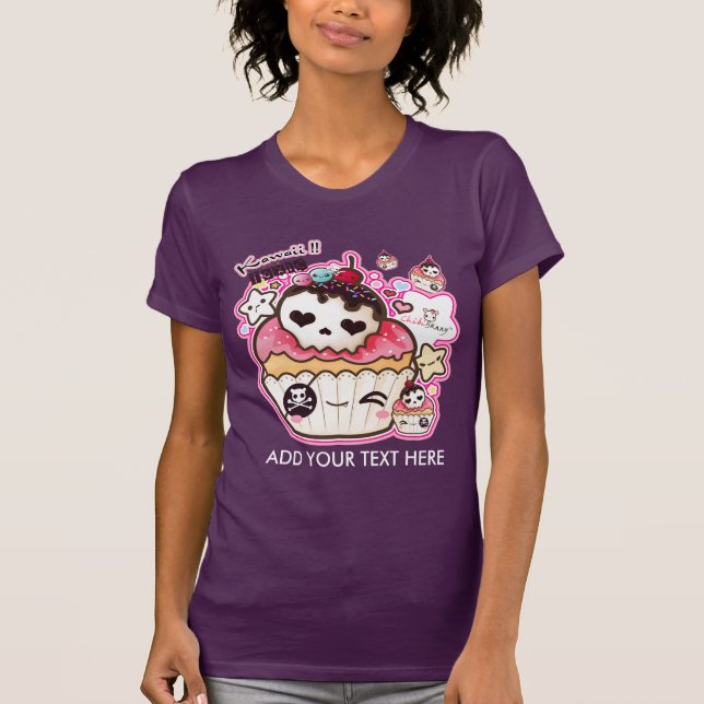 Camiseta Personalice el cupacke lindo del cráneo del kawaii (Anverso)