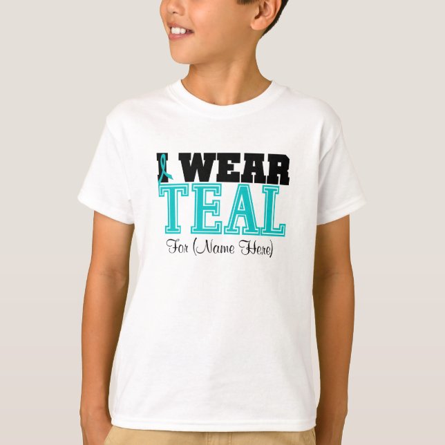 Camiseta Personalice el uso de cáncer de ovario Verde azula (Anverso)