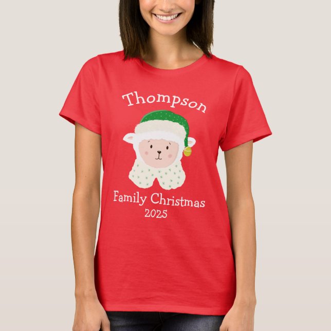 Camiseta Personalised Christmas Baby Sheep Wearing Elf Hat (Anverso)