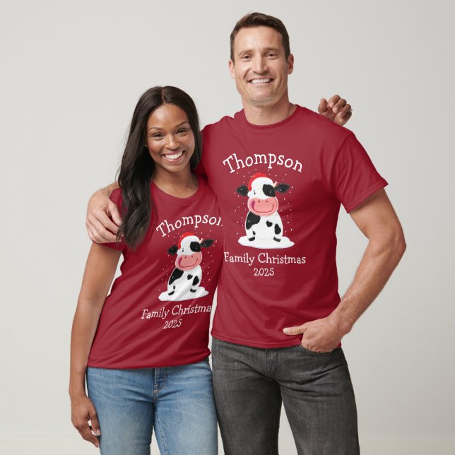 Camiseta Personalised Family Christmas Cow Santa (Unisexo)