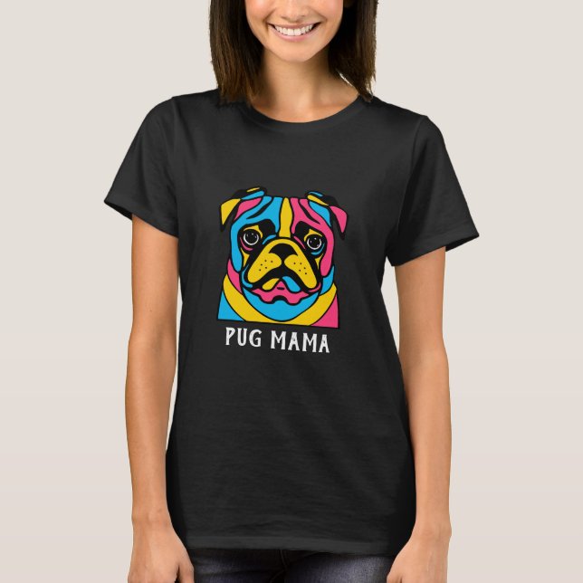 Camiseta personalizable 3 tonalidad de pug mama (Anverso)