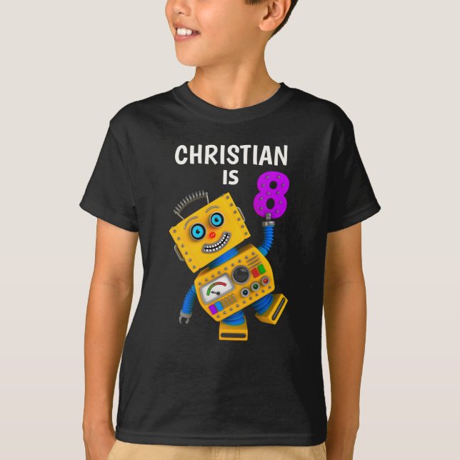 Camiseta Personalizable 8vo Robot de cumpleaños 8 años (Anverso)
