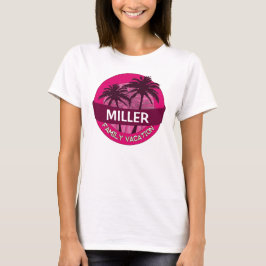 Camiseta Personalizable de palmera rosa de vacaciones famil