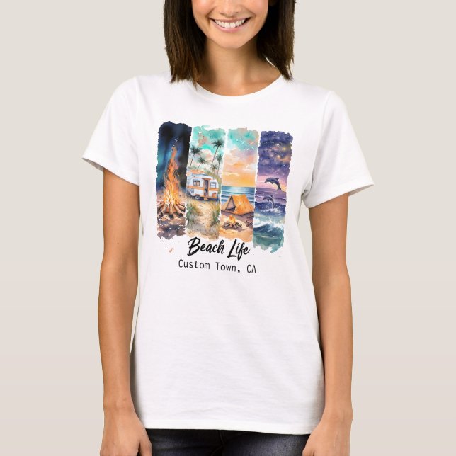 Camiseta personalizable de vida en la playa (Anverso)