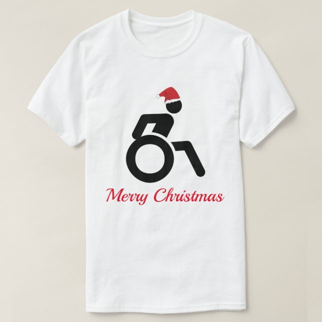 Camiseta Personalizable Feliz Navidad con silla de ruedas y (Diseño del anverso)