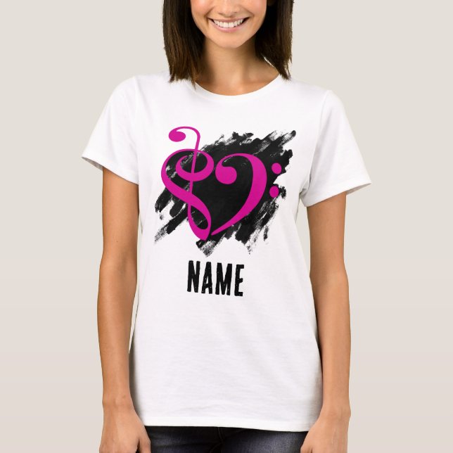 Camiseta Personalizable Fuchsia de Treble and Bass Clef Hea (Anverso)