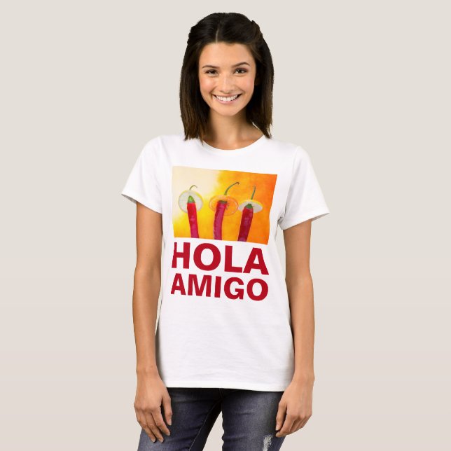 Camiseta Personalizable Funny Chili Peppers Hola Amigo (Anverso completo)