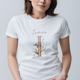 Camiseta Personalizable monograma de la floral pastoral "I"