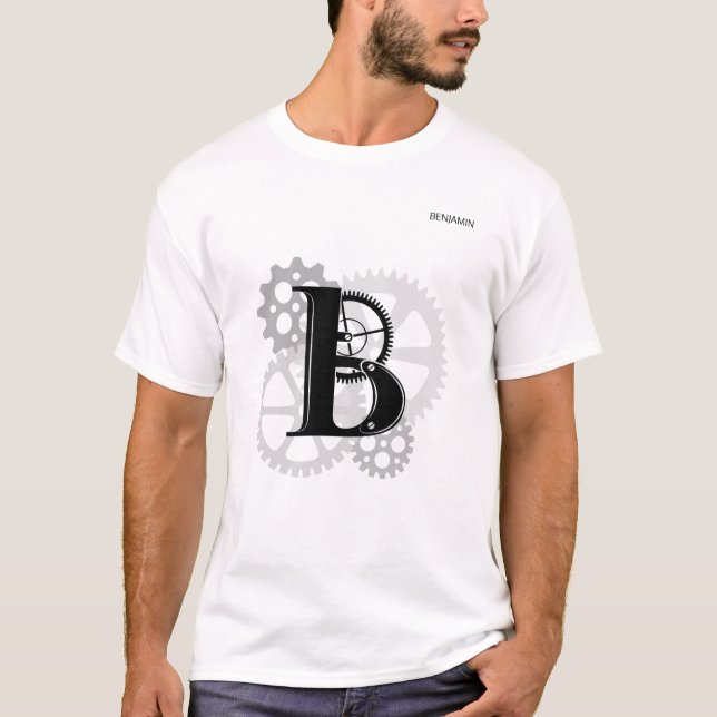 Camiseta Personalizable Monograma mecánico. "B" inicial (Anverso)