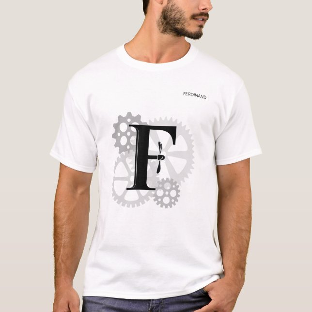 Camiseta Personalizable Monograma mecánico. "F" inicial (Anverso)