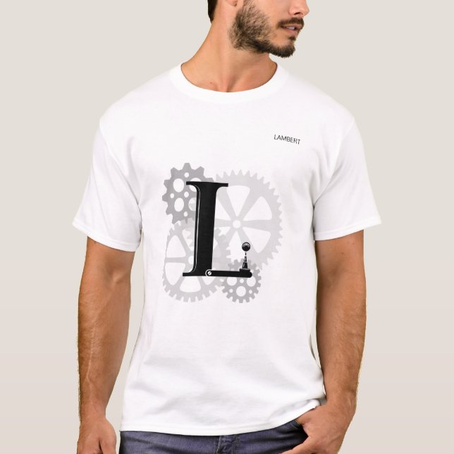 Camiseta Personalizable Monograma mecánico. "L" inicial (Anverso)