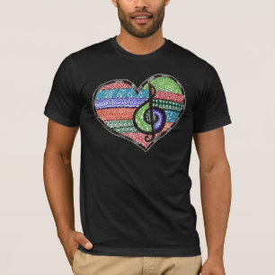 Camiseta Personalizable Música Corazón Treble Clef Doodle