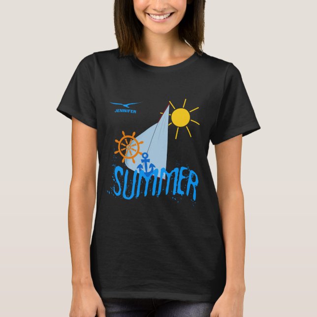 Camiseta Personalizable negro de la vela marítima de verano (Anverso)