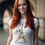 Camiseta Personalizable París Viaje Moda Torre Eiffel<br><div class="desc">Personalizar estas modas minimalistas camisetas de París para tu viaje de chicas o vacaciones familiares. Un dibujo artístico de la torre Eiffel con un avión volando detrás para simbolizar tu viaje en avión. Guión cursivo personalizado.</div>