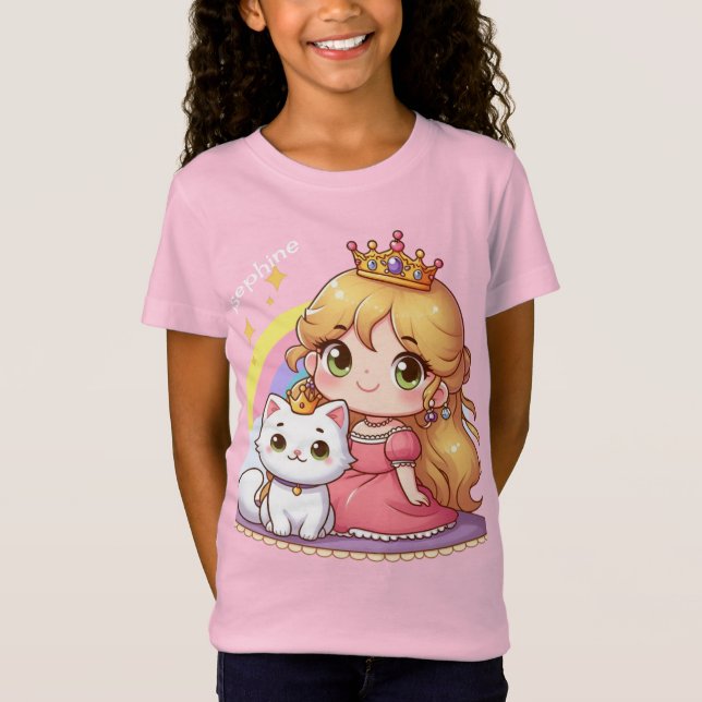 Camiseta Personalizable princesa con gato blanco (Anverso)